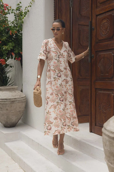 bohemian rose midi dress
