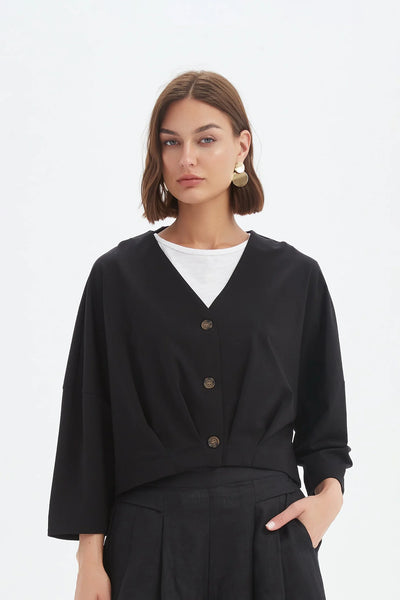 25A3728 pleat hem crop cardigan