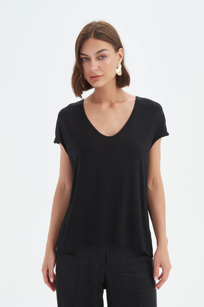 25T3700 deep v cap sleeve tee