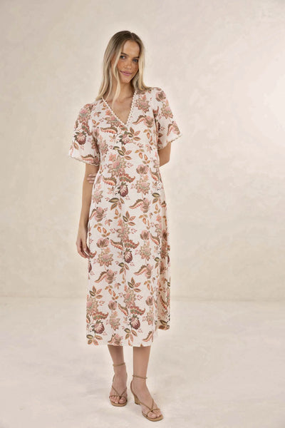 bohemian rose midi dress