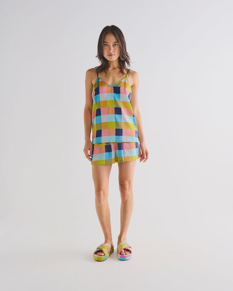 florida tartan satin short & cami set