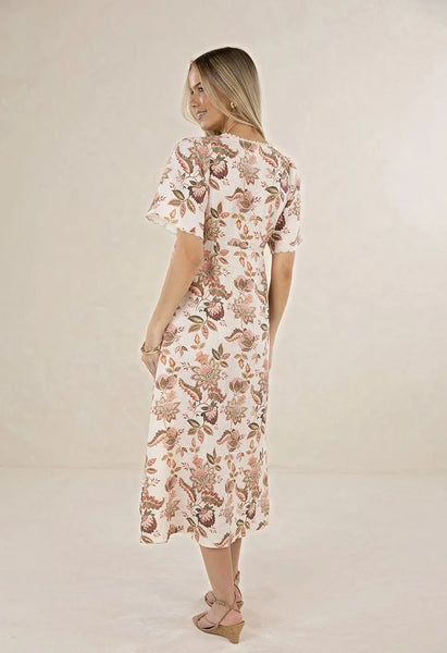 bohemian rose midi dress